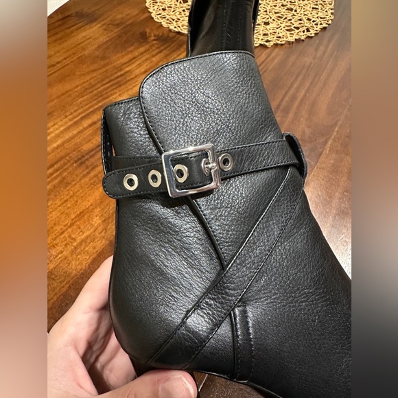 Paige Camille Pointed Toe Black Leather Buckle Straps Boots - Picture 5 of 9